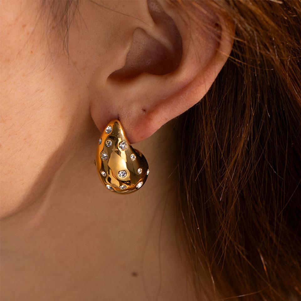 ZAKOL Luxury Brand Inlay Crystal CZ Chunky Water Drop Stud Earrings for Women Gold-plated Stainless Steel Exquisite Zircon Gift