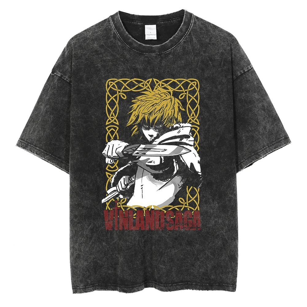 Fashion VINLAND SAGA Manga T Shirt for Men Women Tshirt Washed Cotton T-shirt Clothing Short Sleeve O-Neck Tee Streetwear
