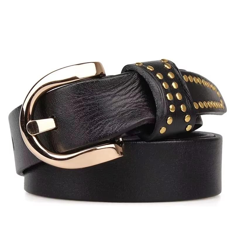 

3.3CM Female Genuine Leather Belt for Women Fashion Brand Luxury Rivet Cowskin Ceinture Femme Cinturon Mujer Cinto Feminino 110cm чорний