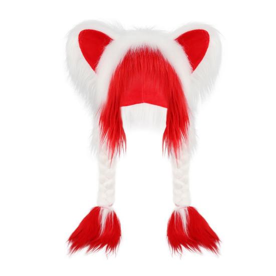 Cat Ear Hat with Braids Double-Layer Ears Decor Soft Plush Anime Cosplay Hat