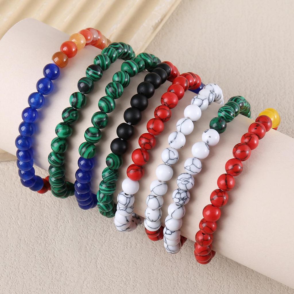 Multicolor Stone Bead Elastic Bracelet - Simple Fashion Accessory with National Flag Colors