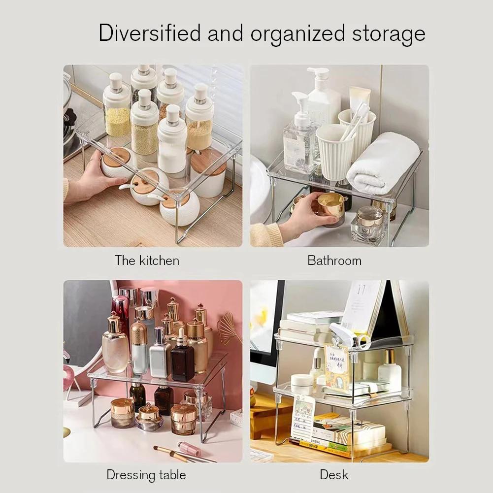 Transparenter Schreibtisch-Organizer Küchenregal Stapelbares Organizer-Paket Schrankregal-Organizer für Küchenaufbewahrung Badezimmer