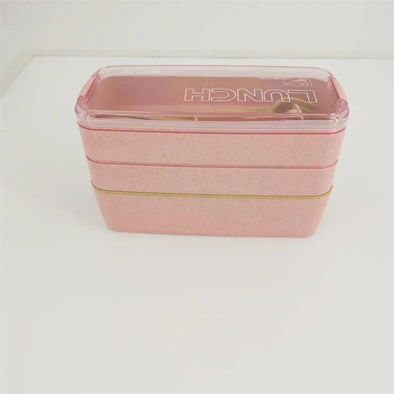 Lunchbox aus gesundem Material, 3-lagige Bento-Boxen aus Weizenstroh, mikrowellengeeignetes Geschirr, Vorratsbehälter für Lebensmittel, Lunchbox, 900 ml