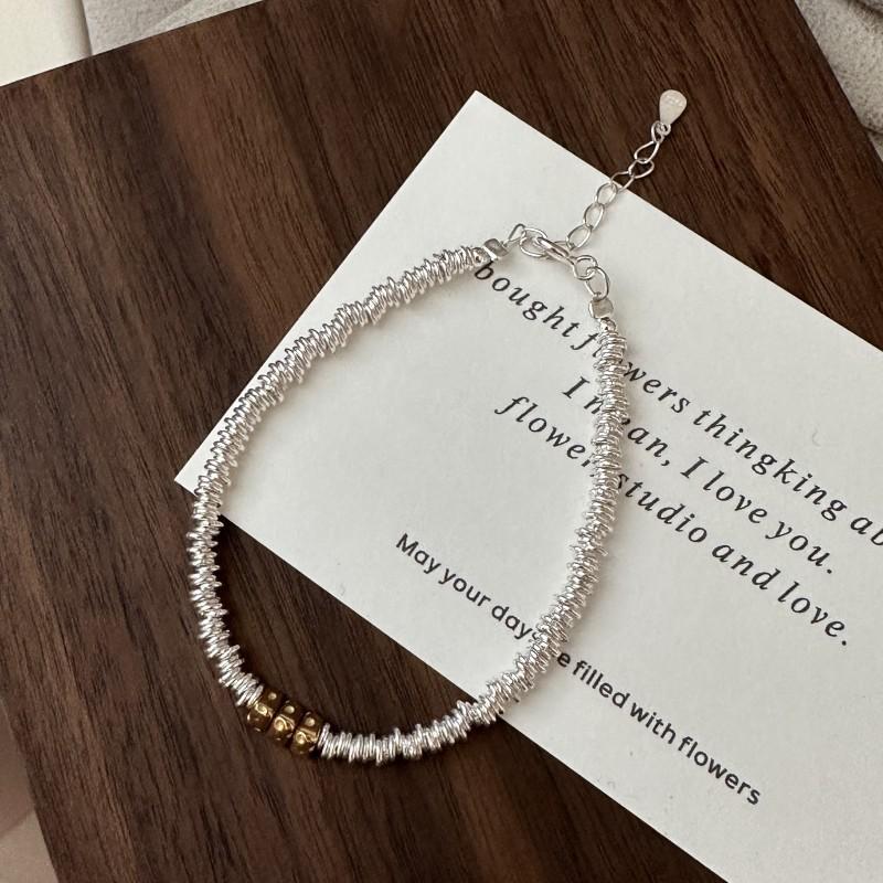 Handmade Korean Design 925 Sterling Silver Circle Beads Beaded Bracelet for Women 15+3cm
