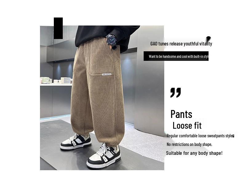 Boys' Thickened Fleece-Lined Corduroy Pants - New 2025 Autumn/Winter Collection