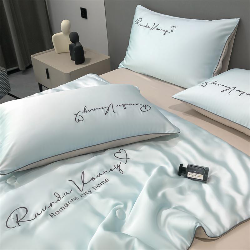 Grade A Washable Ice Silk Summer Quilt Set or 1 Pcs Quilt Skin-friendly  Air Conditioning Embroidered Comforter Summer Blanket