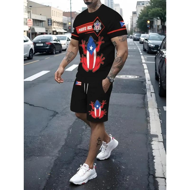 Breathable Men's Sports T-shirt Shorts Set Outdoor Quick-drying Basketball Football Short Sleeve Tee Drawstring Shorts Clothing