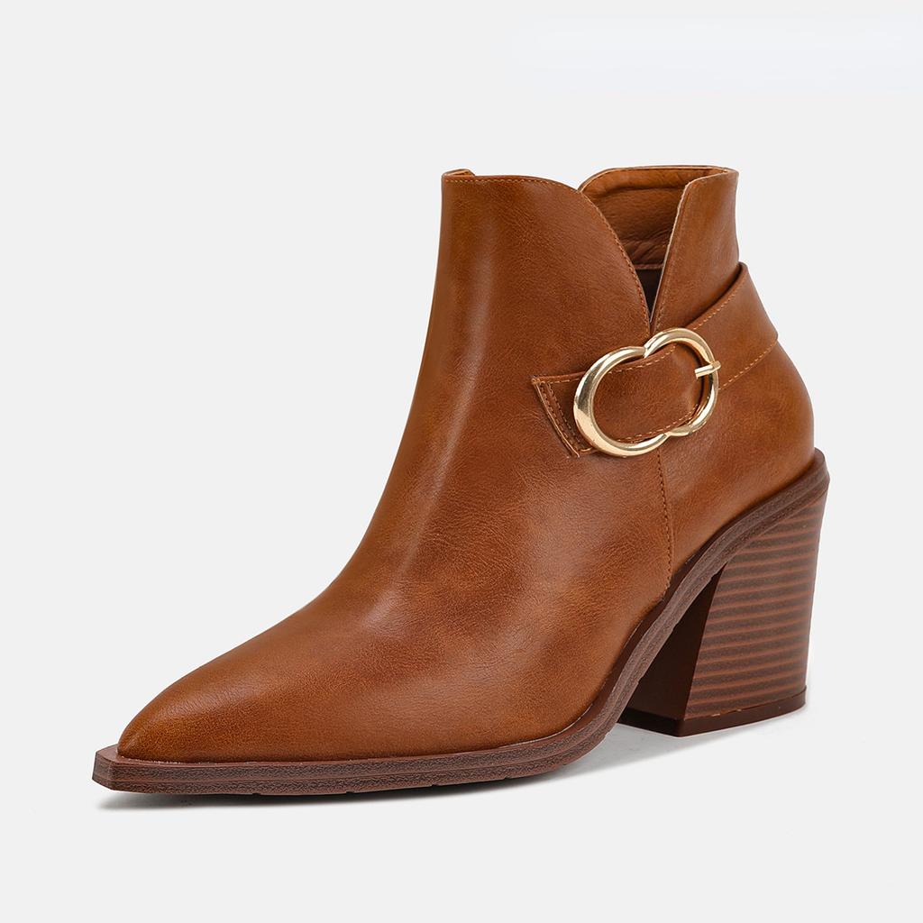 Fashion Hot Sale Leather Suede Western Ankle Boots Women Pointed Toe Kitten Heels Short Boots Winter Cowboy Knight Boots Woman