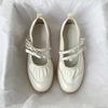 Silver Mary Jane Shoes for Women Sneakers New 2025 Fashion Bowknot Belt Buckle Casual Shoes Soft Leather Platform Walking Flats