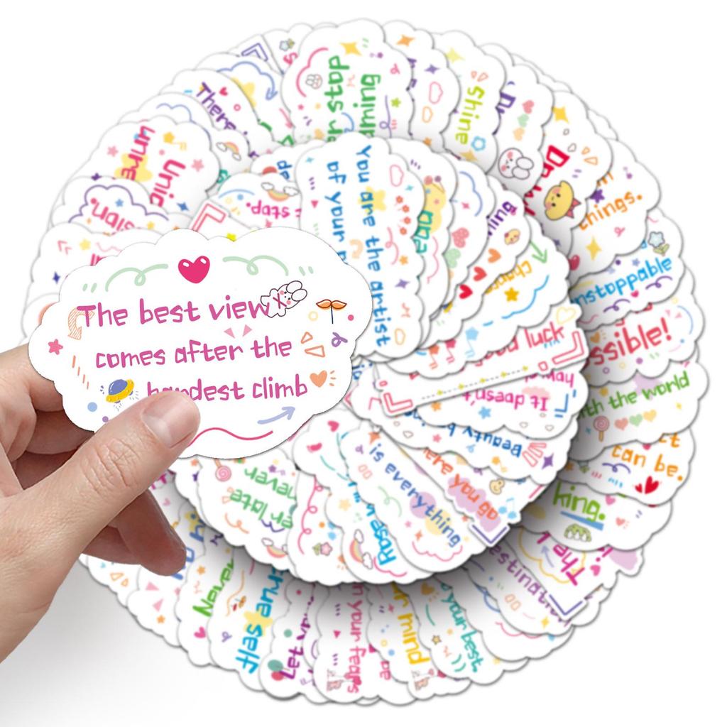 Motivational Cartoon Text Stickers - 100 Sheets for DIY Decor, Water Bottles, and Phones