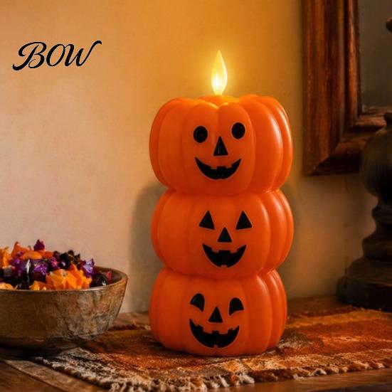 Spooky Holiday Home Accents Halloween 3 Tier Stacked Pumpkin Candle Light, Flickering Flameless LED Fall Atmosphere Ornaments Candle, Battery Operated