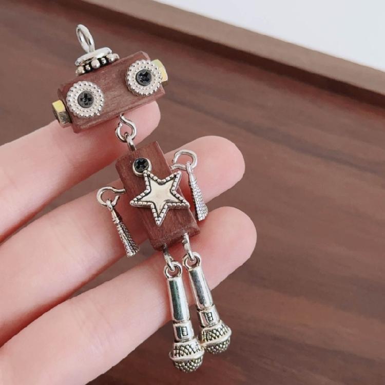 DIY Wooden Robot Pendant Necklace Unisex Clavicle Chain Punk Chokers for Women