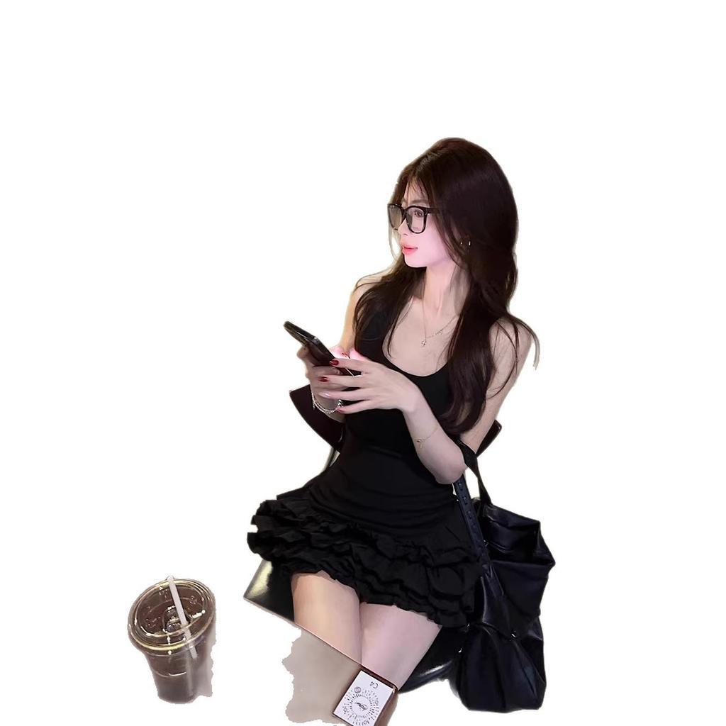 2026 new French temperament waist pinched chic white square neck vest dress children's spring and summer cake skirt