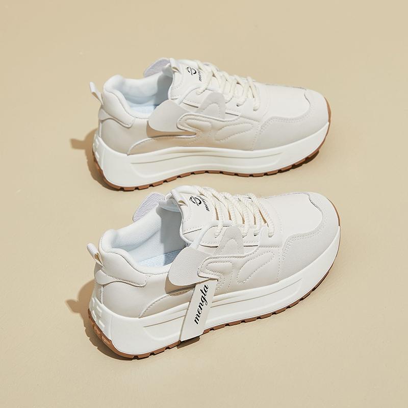 Модные новые синтетические замшевые туфли из натуральной кожи модные вулканизированные туфли женские модные толстые подошвы танкетки женские кроссовки с толстой подошвой 35 бежевый 4686₽