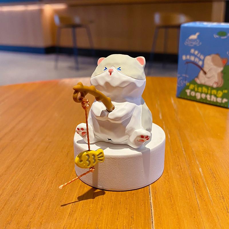 Resin Cat Art Toy With Fishing Motif For Wedding Or Birthday Gift