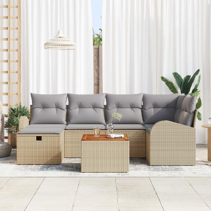 VidaXL Canapés de Jardin 7 pièces avec Coussins Beige Rattan Poly 3360843