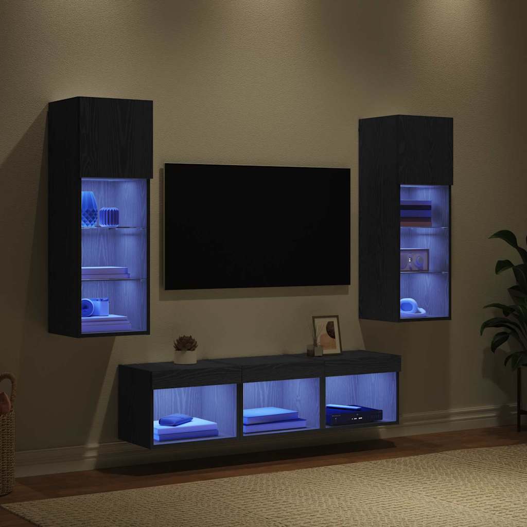 TV Wall Units 5 Pcs Black Oak Effect Wood Based Material