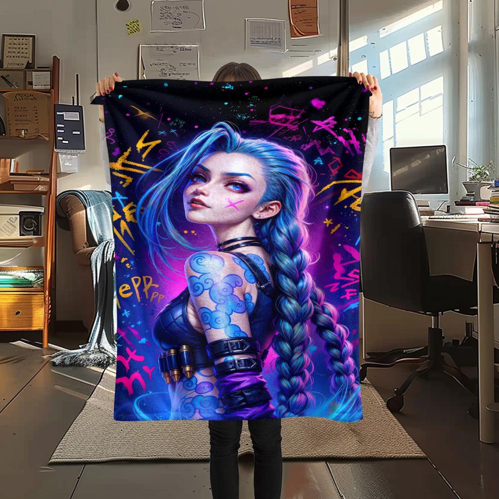 1PC Jinx Print Flannel Blanket, High quality All Seasons, Home Decor, Warmth and Comfort, Perfect for Christmas Gifts