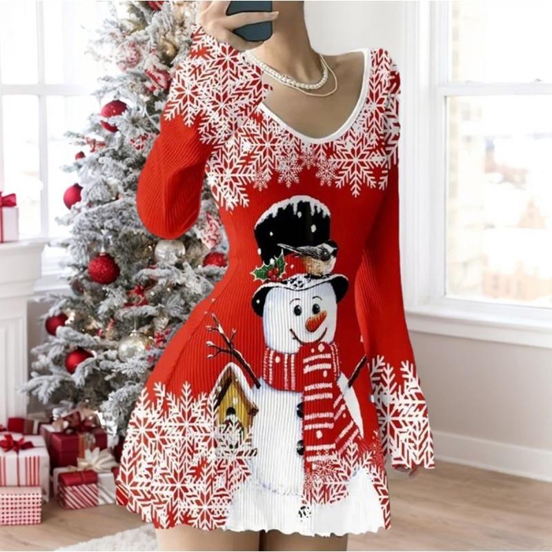 

QICED Fashion Autumn Winter Long Sleeve U-Neck Casual Dresses S