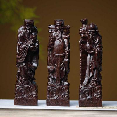 Carved Buddha Statue of Fortune, Prosperity, and Longevity Handheld Piece Office Feng Shui Ornament Soli