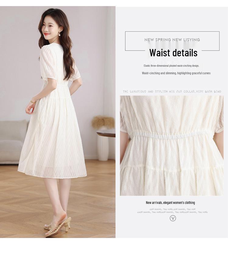 French Style Elegant Chiffon A-line Dress - Summer Round Neck Slimming Skirt for Women