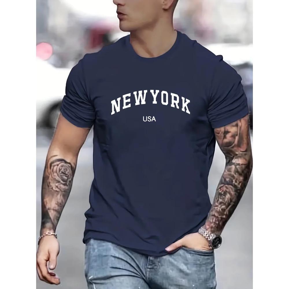 Men's summer fashionable casual loose plus size new York Usa printed slim fit sports round neck short sleeved T-shirt