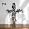 Layered Tree Wall Sculpture Metal Cross Art, of Life Hanging Crosses Decor, Art for Garden Living Room Bedroom Retro Style