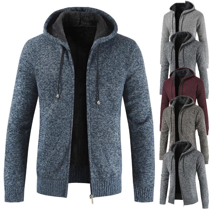 Men's Autumn and Winter Padded and Thickened Solid Colour Jumper Jacket Loose Casual Warm Hooded Zip Outerwear