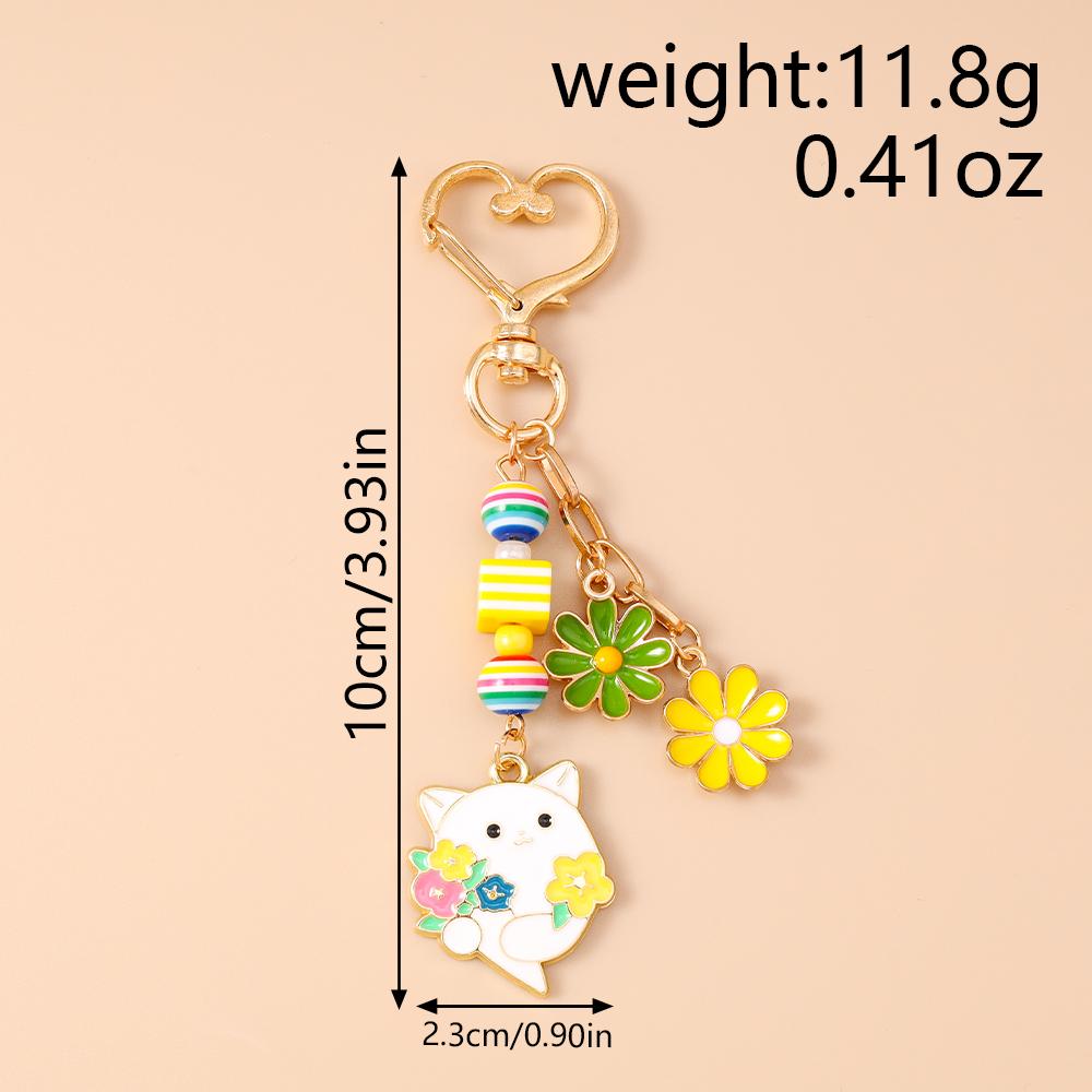 Süßer Emaille Tier Katze Schlüsselanhänger Damen Mädchen Blume Schlüsselring Anhänger für Handtaschen Dekoration DIY Schlüsselanhänger Schmuck Geschenke