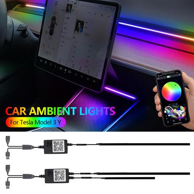 2 In 1 For Tesla Model 3 Y Car Ambient Lights USB APP Control Remote LED Interior Neon RGB Symphony Atmosphere Decorative Lamp