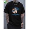 European Sizes  Men's Summer Casual T-Shirt with Vibrant Coconut Tree Print, Short Sleeve Round Neck Tee for Outdoor and Casual Attire