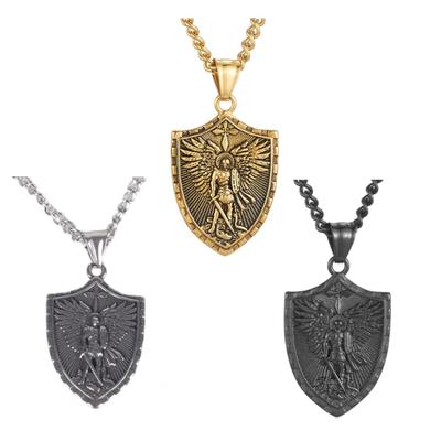 Simple Archangel Pendant Necklace Stylish Angel Shield Pendant Necklace Charm Stainless Steel Neck Chain Adornment