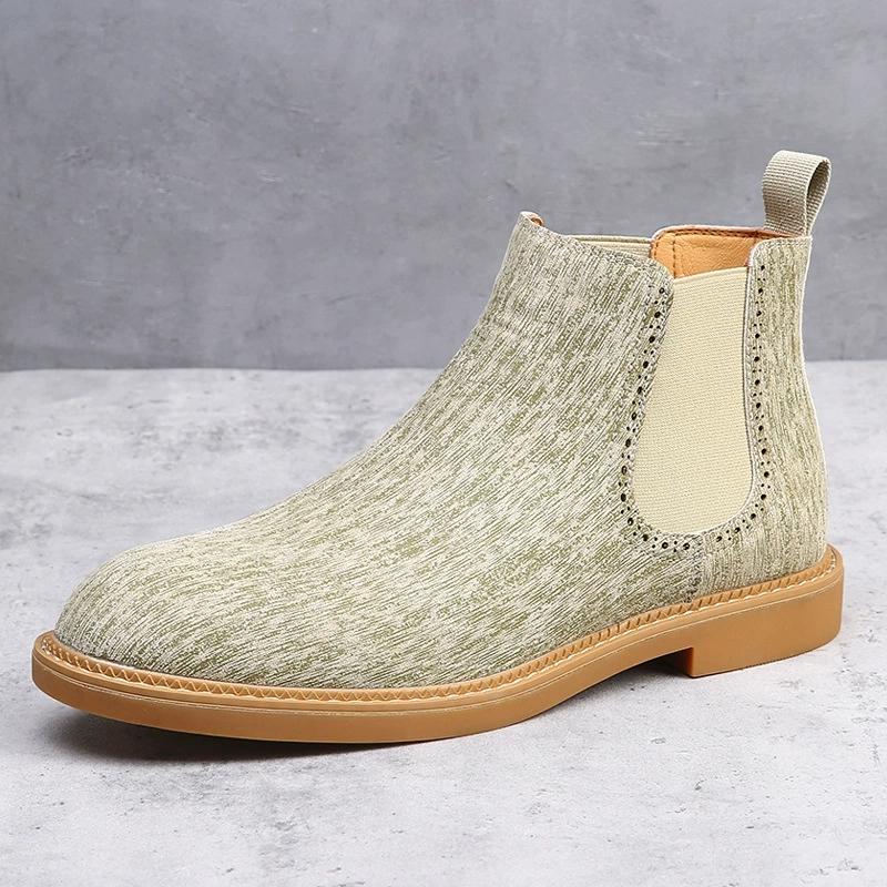 Bottines Chelsea pour hommes en velours noir et marron, chaussures habillées à la cheville haute, chaussures de marche pour hommes, bottes habillées Chelsea résistantes à l'usure Botas de Hombre
