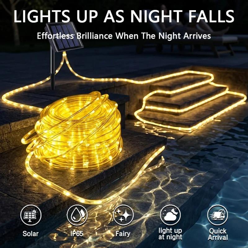 Solar LED Rope String Lights, Waterproof Tube Fairy Garland Lamp for Outdoor Garden, Christmas Holiday & Home Decoration