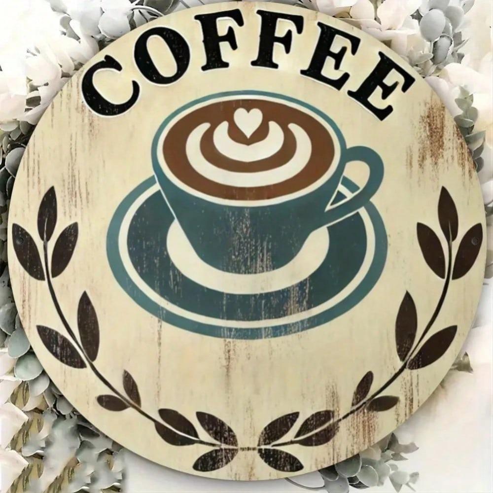 Vintage Coffee Metal Wall Art 8 Inch Round Iron Sign Cafe Bar Home Decor