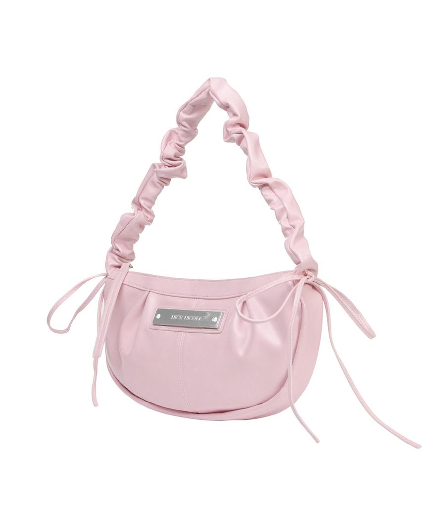Nick&Nicole Crystal Shirring Ribbon Round Bag_Baby Pink