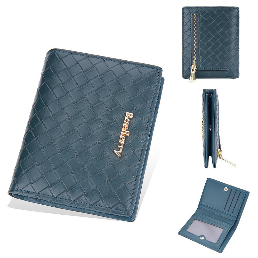 Pu Leather Womens Short Wallet With Weaving Pattern Design And Letter Decor For Daily Use