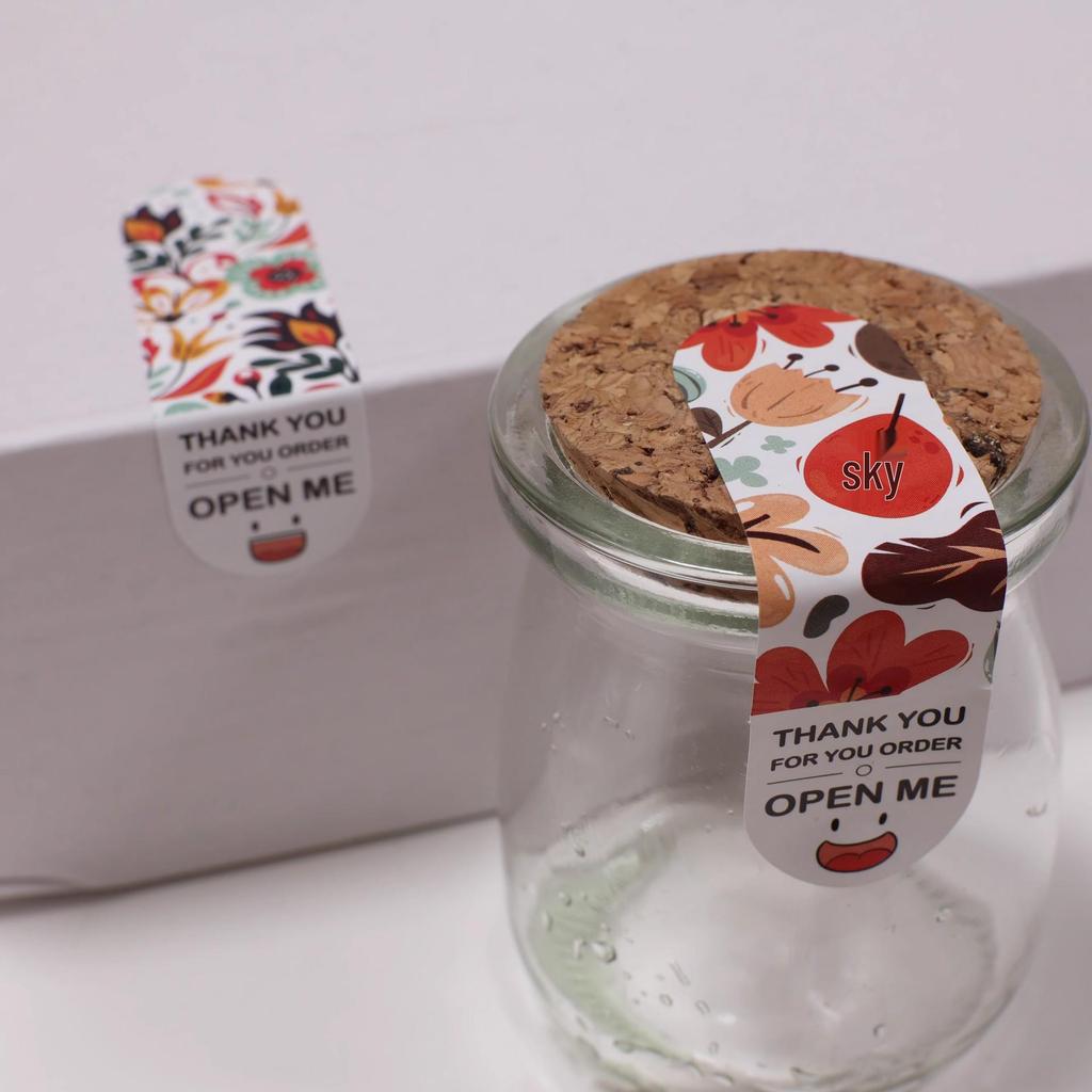 Cute Expressions Rectangle Stickers: Gift Box Seals for Fast Food Packaging