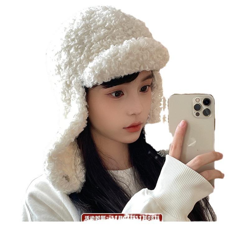 Winter Student Cycling Windproof Lei Feng Hat, Japanese Solid Color Versatile Lamb Wool Thermal Ear Hat Children