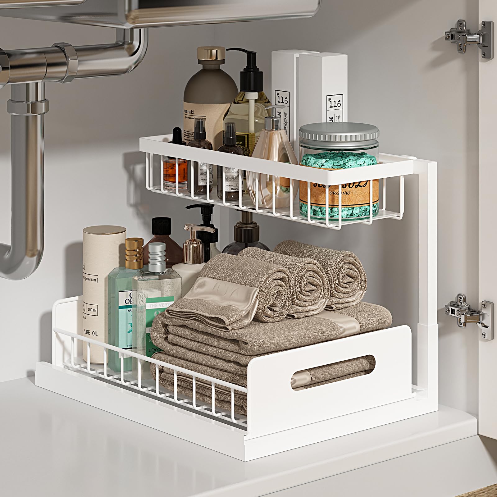 

Under Sink Organizer, Pull Out Cabinet Organizer 2 Tier Slide Out Sink Shelf Cabinet Storage Shelves, Kitchen Under Sink Storage