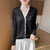 2025 Spring/Summer Colorblock V-Neck Fine-Knit Cardigan – Long Sleeve, Loose Fit, Versatile Two-Piece Top