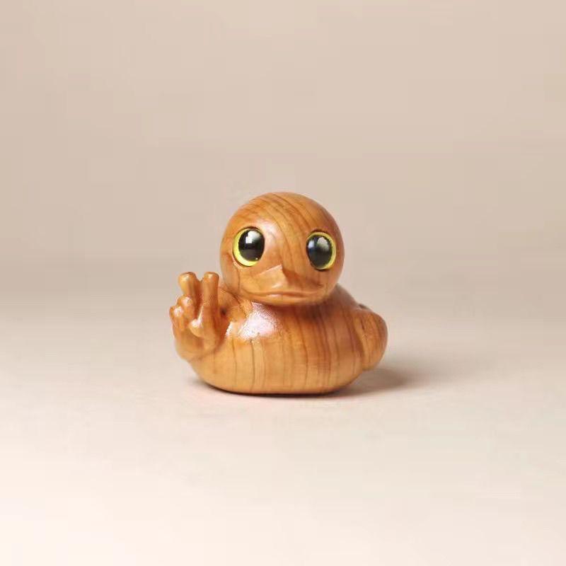 Cute Cartoon Yellow Duck Wood Carving Ornament for Home or Office