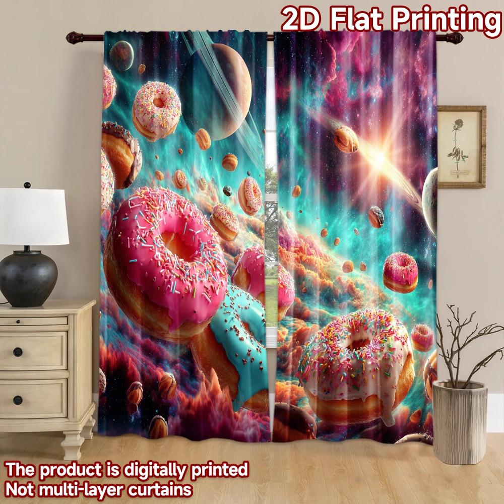 2D Flat Printing 2pcs Curtains Cosmic Donut Galaxy Swirl Digital Printed Polyester Drapes Family Party Decoration Perfect for