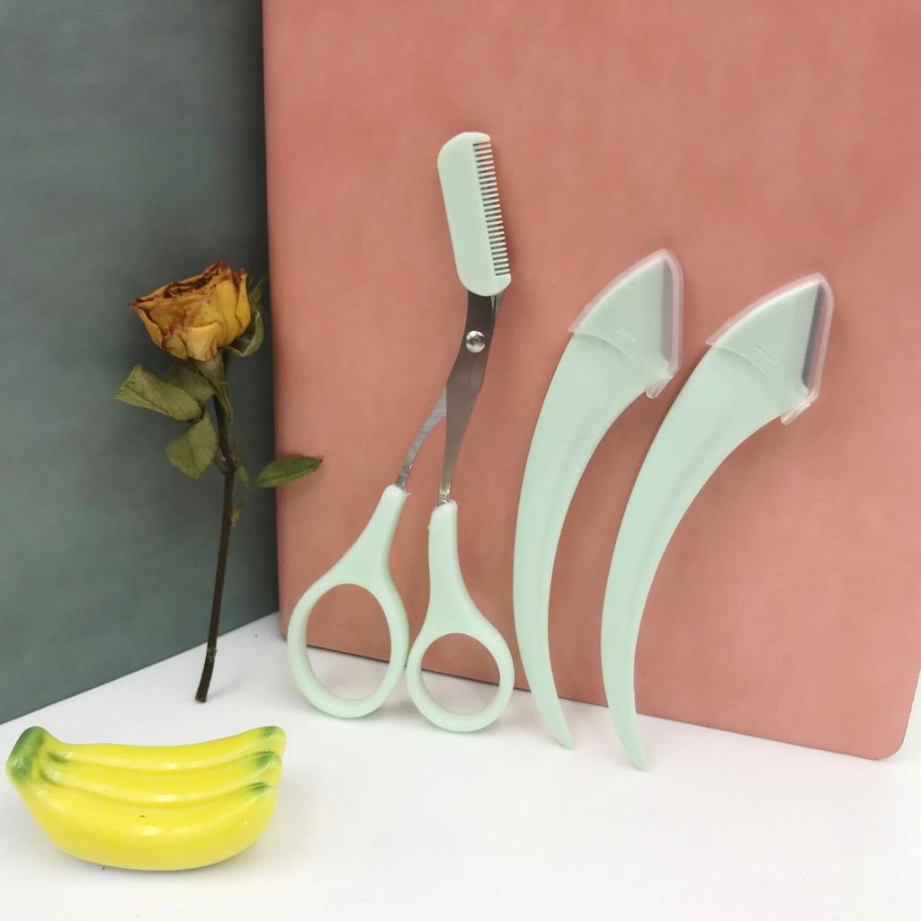 Eyebrow Trimmer Set with Comb Perfect for Men AndWomen Suitable for All Skin Types Curved Razor and Scissors for EasyHair Remova