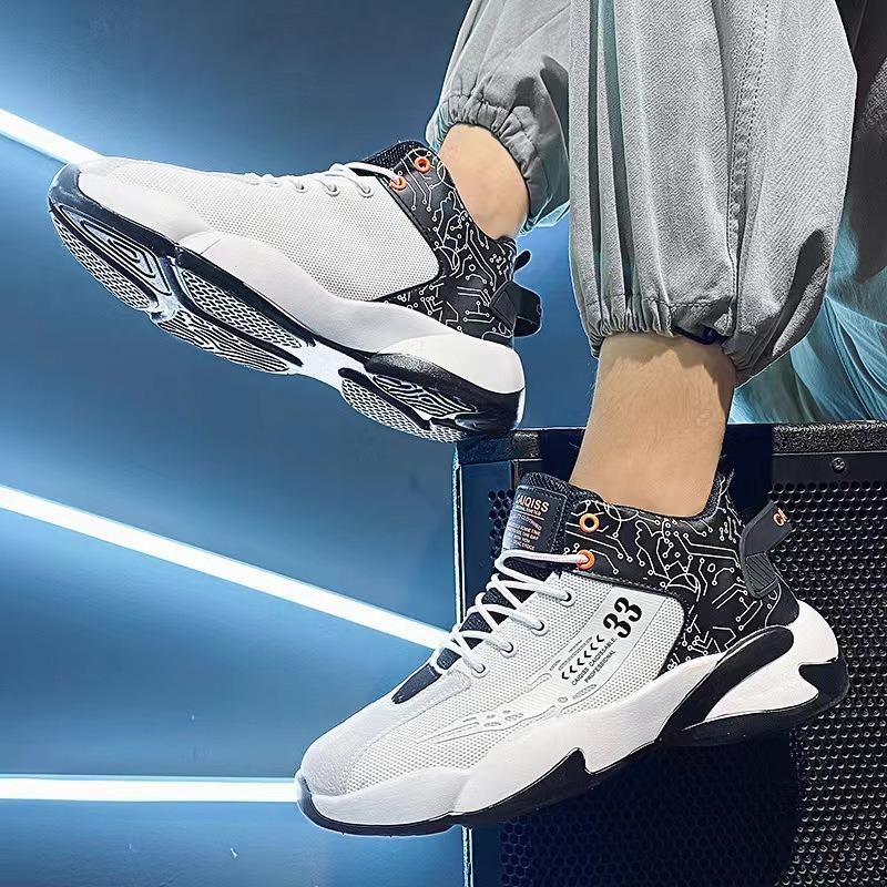 Men's Basketball Shoes Spring New Fly-woven Breathable Running Shoes High-top Shoes Men's Basketball Sports Shoes Men's
