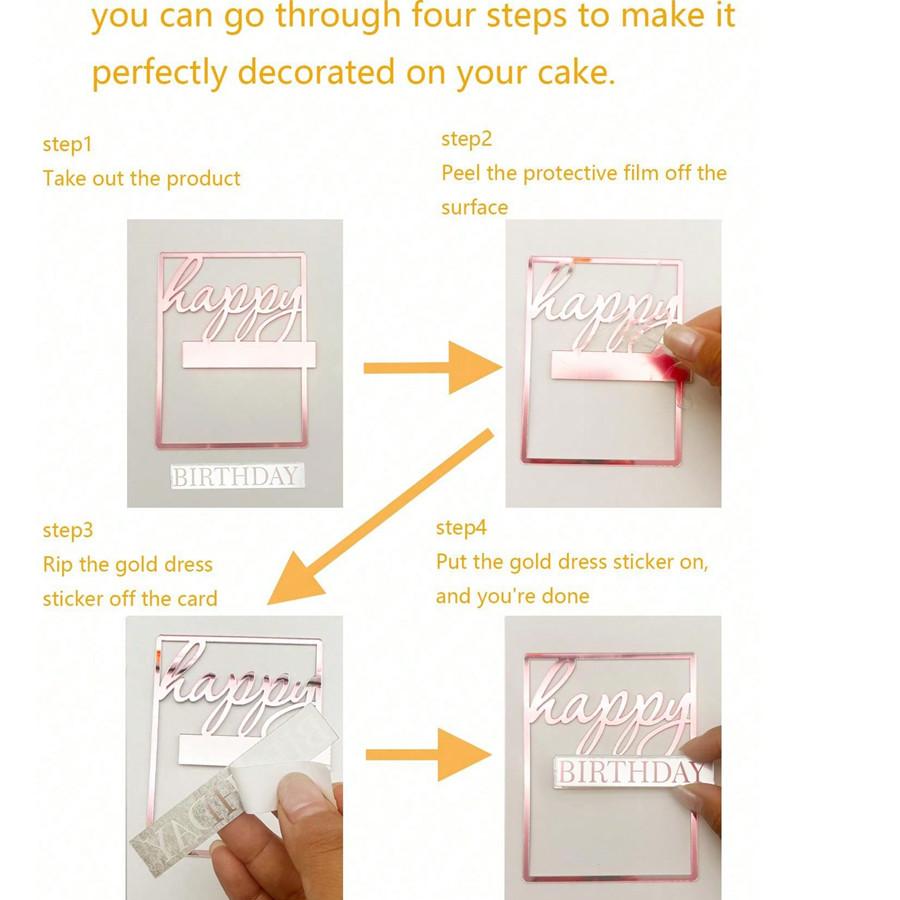 3pcs/1PC Happy Birthday Square Acrylic Cake Topper Gold Silver Rose Gold Birthday Party Cake Decoration Accessories