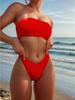 2024 European & American Snake Print Bandeau High-Waisted Bikini Swimwear for Women