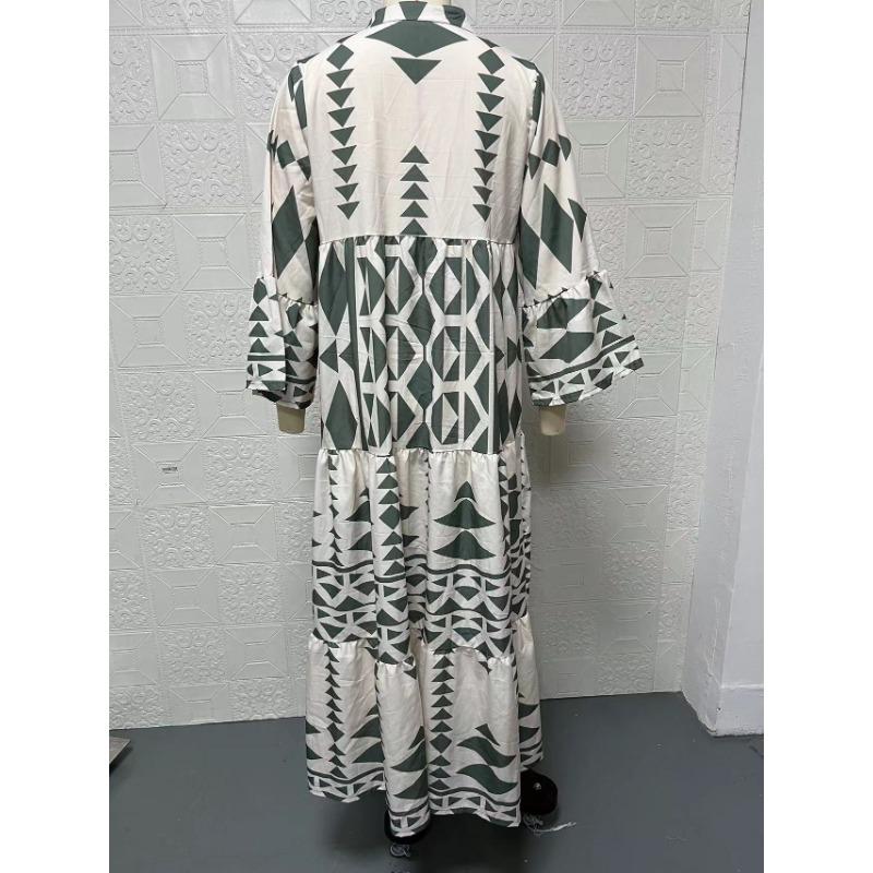 Women S Bohemian Printed Maxi Dress Plus Size Elegant Long Sleeve