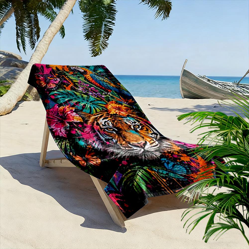 Tiger and Parrot Tropical Jungle Art Beach Towel Quick-drying for Travel Outdoor Sports Jogging Beach and Swimming