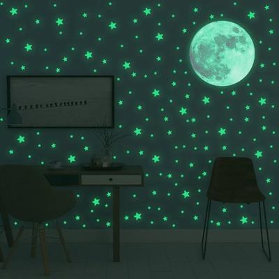 Leuchtende Mond Sterne Wandaufkleber für Kinderzimmer Schlafzimmer Dekor Leuchten im Dunkeln Erde Wandaufkleber Nachtleuchtende Aufkleber Heimdeko